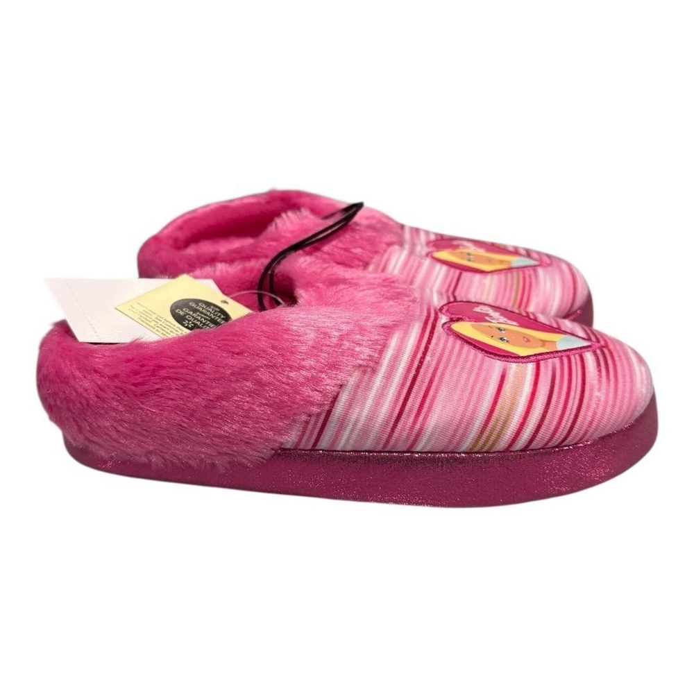 Barbie Slippers Girls Size 1 Pink Striped Faux Fur House Shoes Cozy Winter